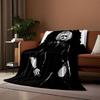 A Stylized Monochromatic Figure with White Hair, Red Lips, and Dark Attire. for All Seasons Blanket Lunch Break Throw Gift