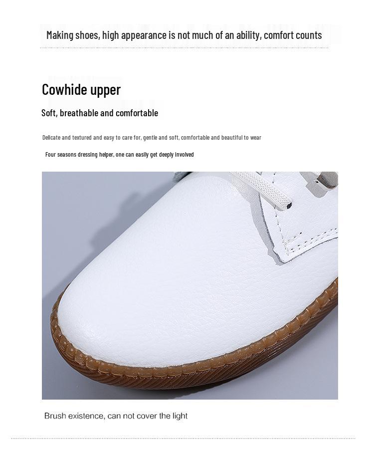 Women's Genuine Leather Slip-On Shoes - Autumn Soft Sole, Non-slip, Casual White Flats