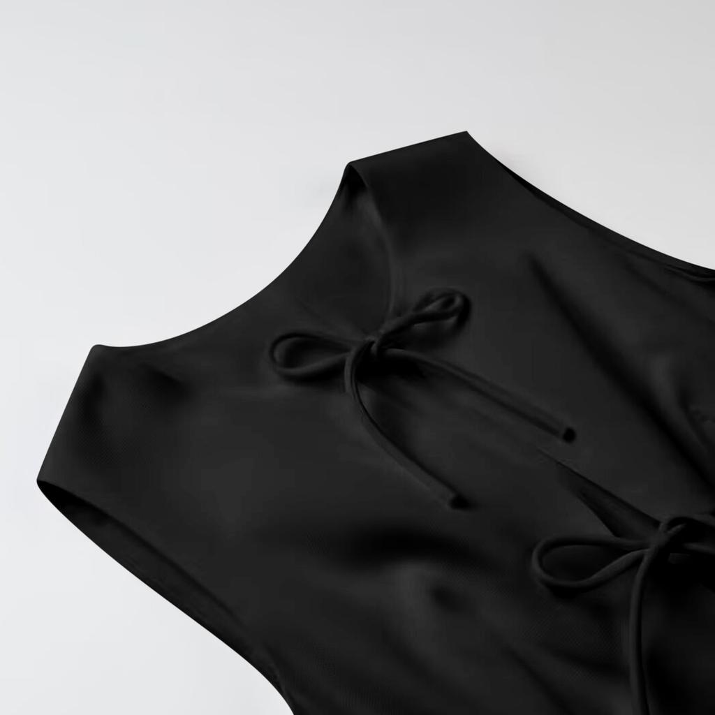 Women's French- Fashion Short Dress With Wide Hem And Bow Detail