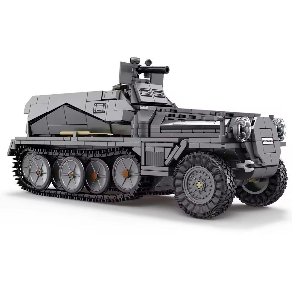Militärkriegsreihe Zweiter Weltkrieg Armee Bausteine Set Halbketten-Panzertransportfahrzeug Modell DIY Kinderspielzeug Geschenk