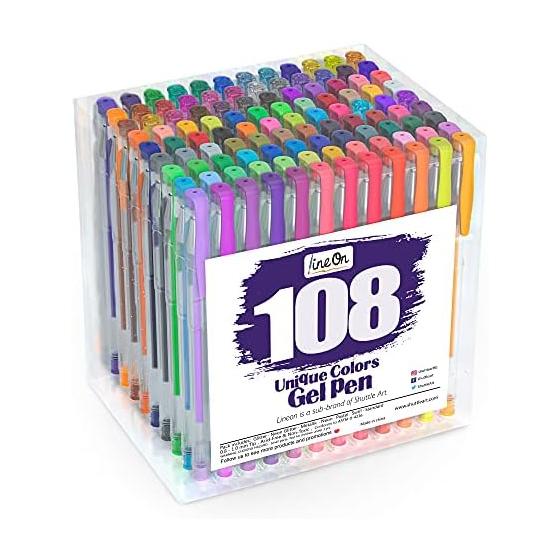 Lineon Gel Ballpoint Pen, Color Pen, 108 Color Set, Water-Based, Colored Ballpoint Pen, Gel Ink, Light Resistant, Water Resistant, Adult Coloring