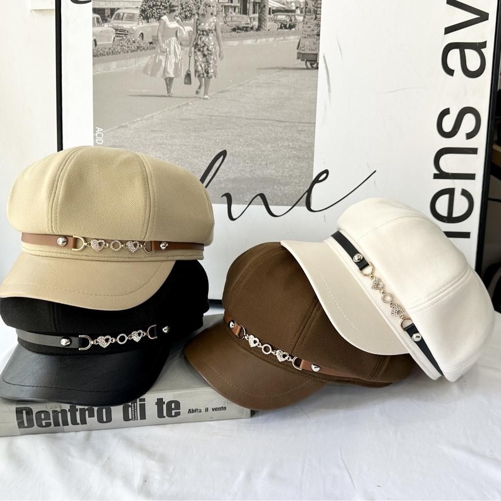 Octagonal Hat Children Spring and Autumn Fashion Chain Buckle British Retro Beret New Newsboy Hat Painter Hat