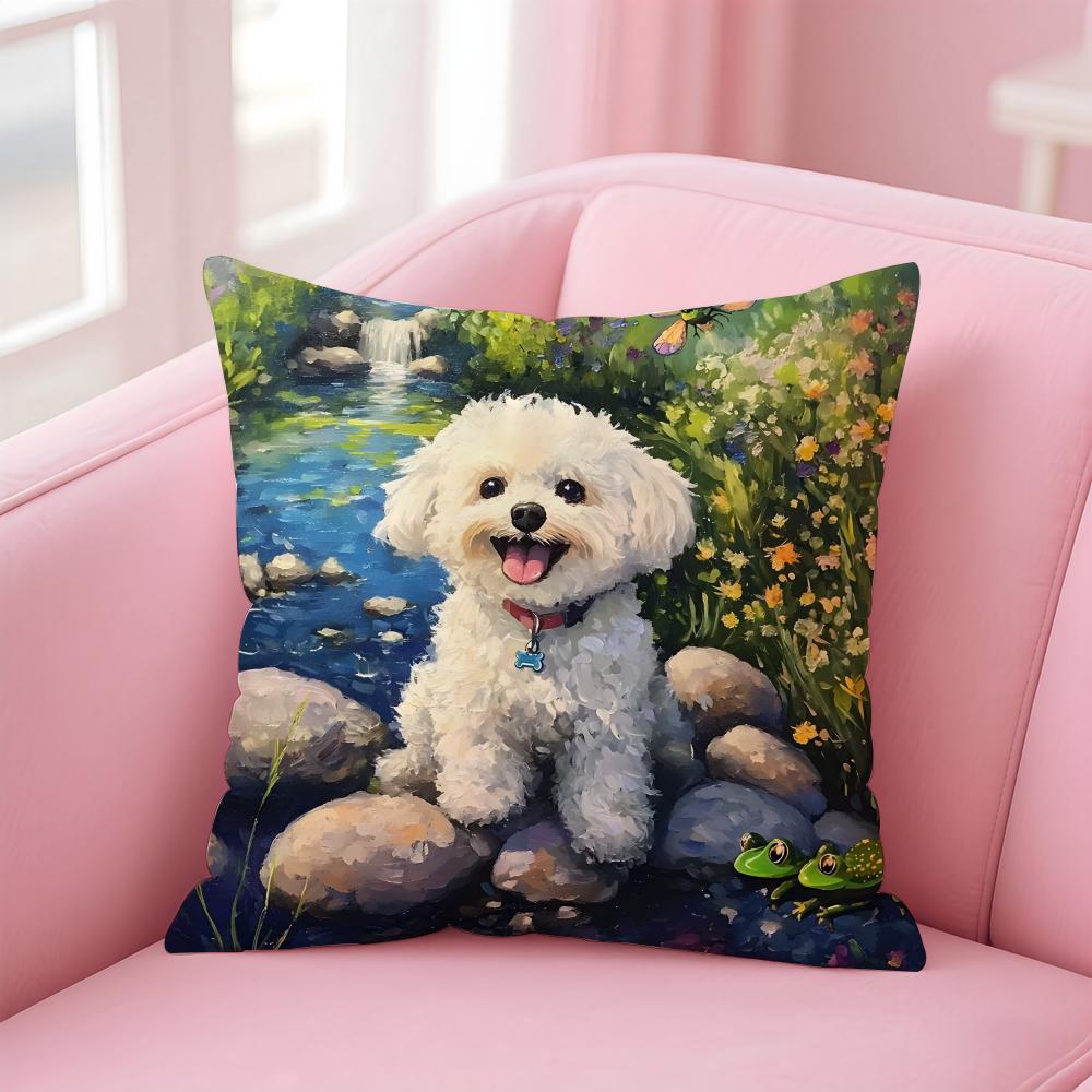 NICE CUTE Bichon Frise Dog Cushion Cover Pillow Case Soft Friendly Fabric Concealed Zipper