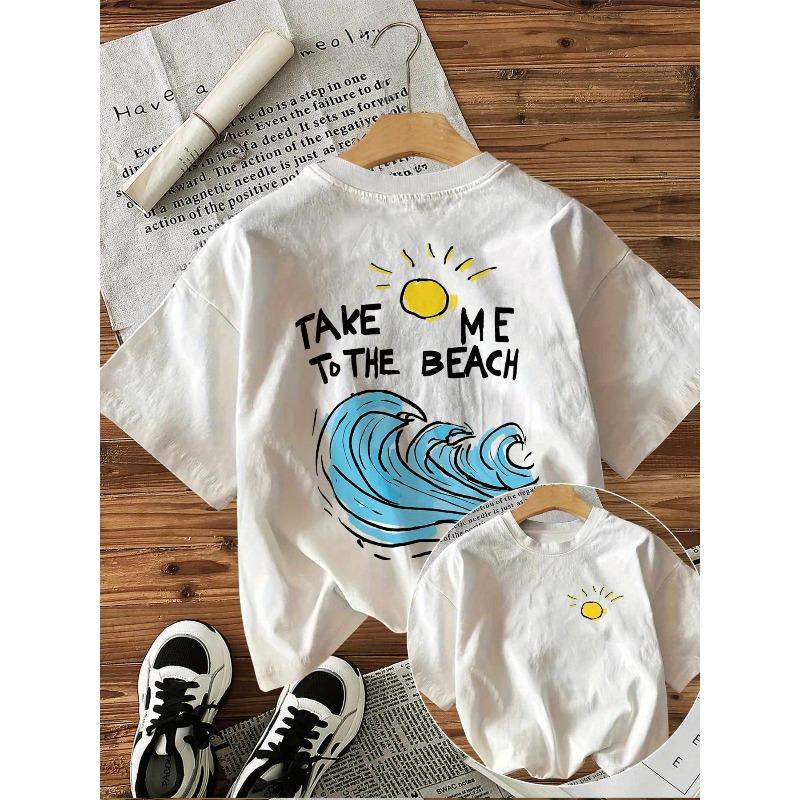 

Womens Casual Short Sleeve Crew Neck TShirt Double Sided Beach Graphic Print with Take Me To The Beach Sun Design Clothing 3XL