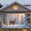 Christmas Deer in Snowy Forest Wreath Banner - Garden Decoration Suitable for Winter and Christmas Holidays - White