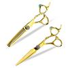 6.0 Inch Nimpson Gold Flower Handle Ring, Flat Cut Hair, Straight Cut Tooth Scissors, Gold Tooth Scissors