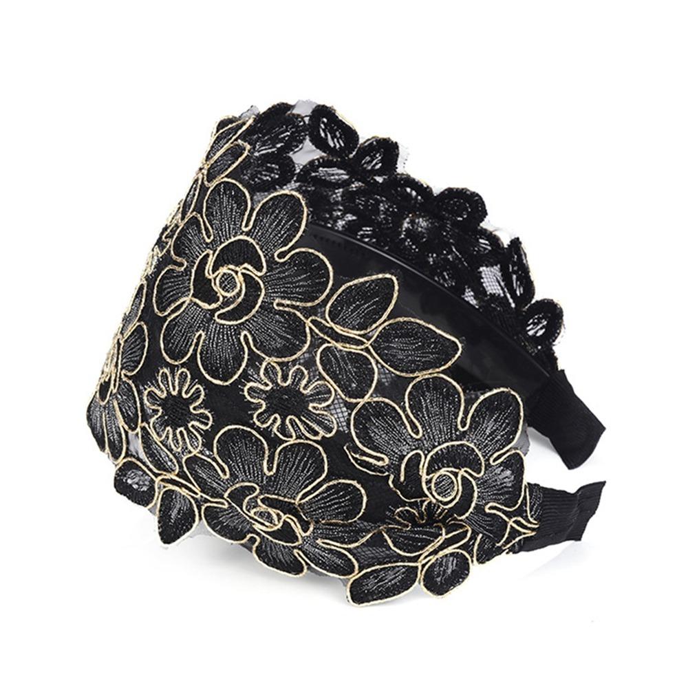 

Ins Wide Side Lace Mesh Hair Band Non Slip Elastic Women Lace Hairbands Hollow Pattern Flowers Hair Hoop Hair Accessories чёрный
