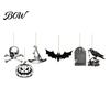 Creepy Hanging Decorations 6Pcs Halloween Wooden Decoration, Ghost Pumpkin Eyeball Holiday Decoration Ornament with Rope, Spooky Party