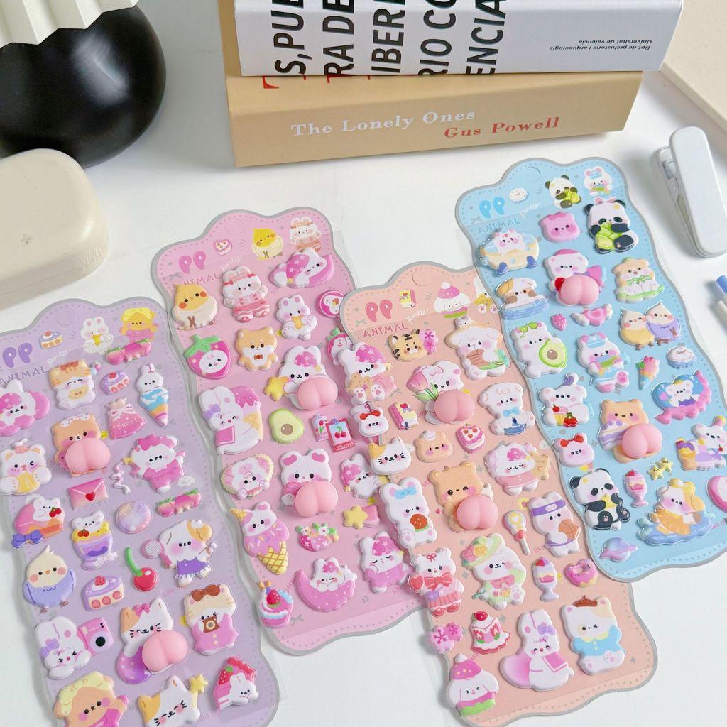 4Pcs 3D Soft Cute Butt 3D Kids Stickers Squishy Animals Rabbit Bear Handmade Decor For Phone Cases Bulingbulingstickers Store