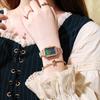 Women Watches Fashion Square Ladies Casual Quartz Watch Bracelet Set Green Dial Simple Rose Gold Mesh Watches