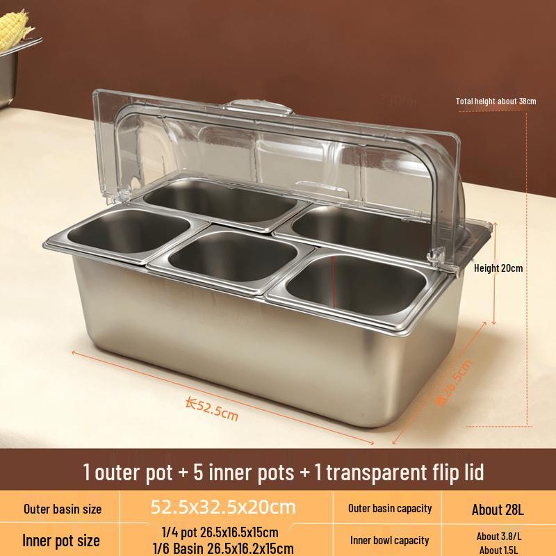 Zhe Bu Stainless Steel Divided Food Display Tray with Clear Lid