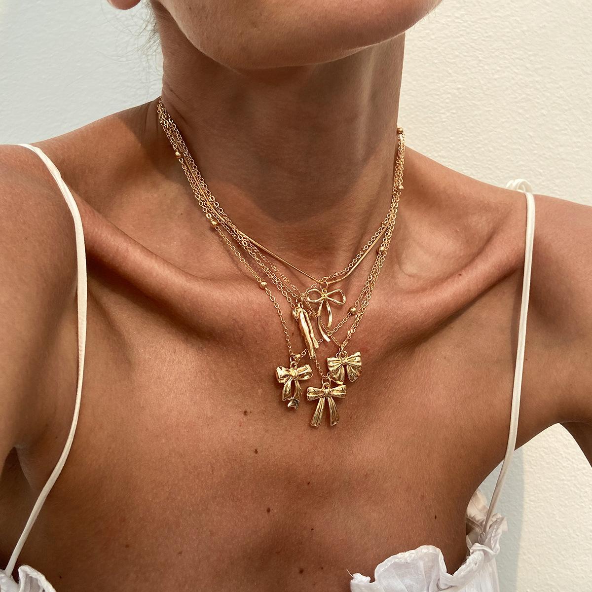 

Хип-хоп стиль бант сплав кулон ключица цепь персонализированный простой ожерелье комплект мода личность ветер прилив женское ожерелье