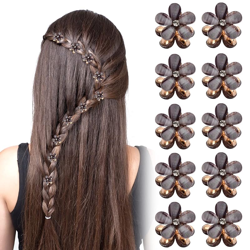10 Pcs Mini Diamond Hair Clips, Small Flower Hair Clips Cute Crystal Hair Claw Clips Non-Slip Hair Pins Sweet Artificial Bangs Clips for Women Girls