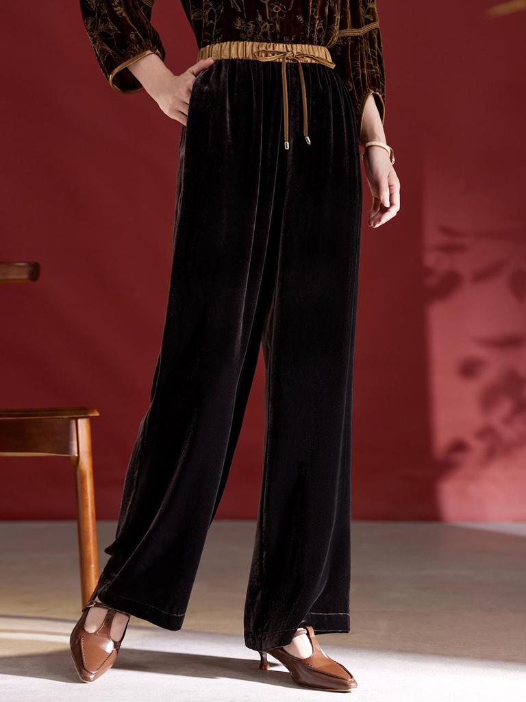 Women's High-End Silk Velvet Wide-Leg Pants - 2025 Autumn/Winter Collection, Loose Fit, Long, Casual, Perfect for Middle-Aged Moms