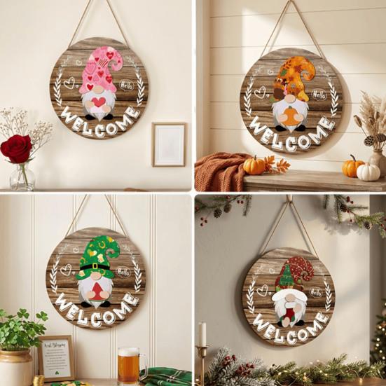 Rustic Wall Decor for Porch DIY Wooden Gnome Welcome Sign Front Door, Hanging Small Balcony with Lanyard, Decorative Plaque Farmhouse Home Entryway