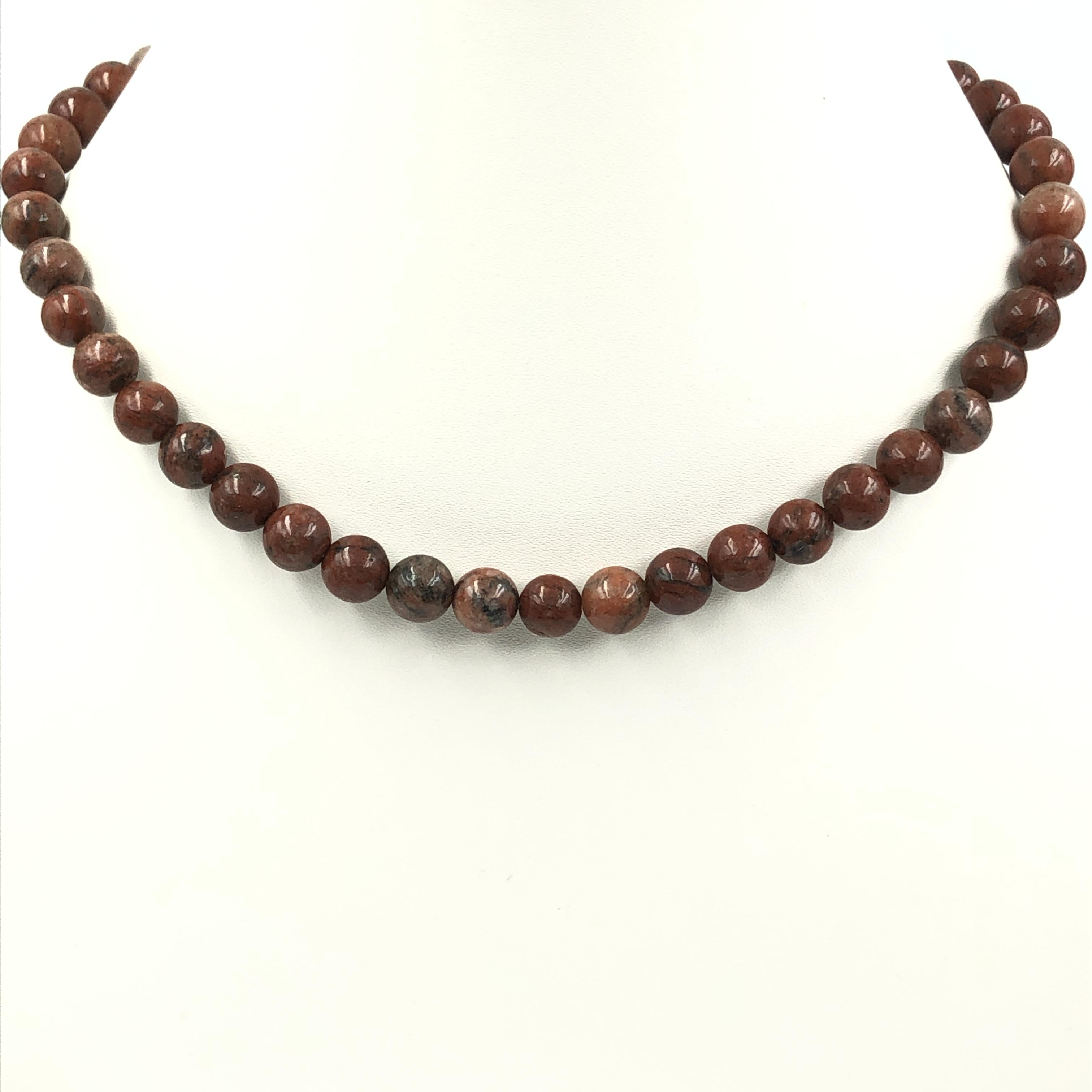 8mm Natural Red Jasper Gemstone Round Beads Necklace 17-21 Handmade Choker For Anniversary Gift 8BN-29