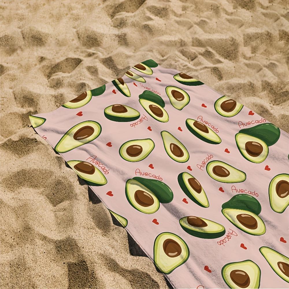 Cartoon Avocado Fruit Polyester Beach Towel, Soft Quick-Dry Absorbent for Swimming Bath Outdoor