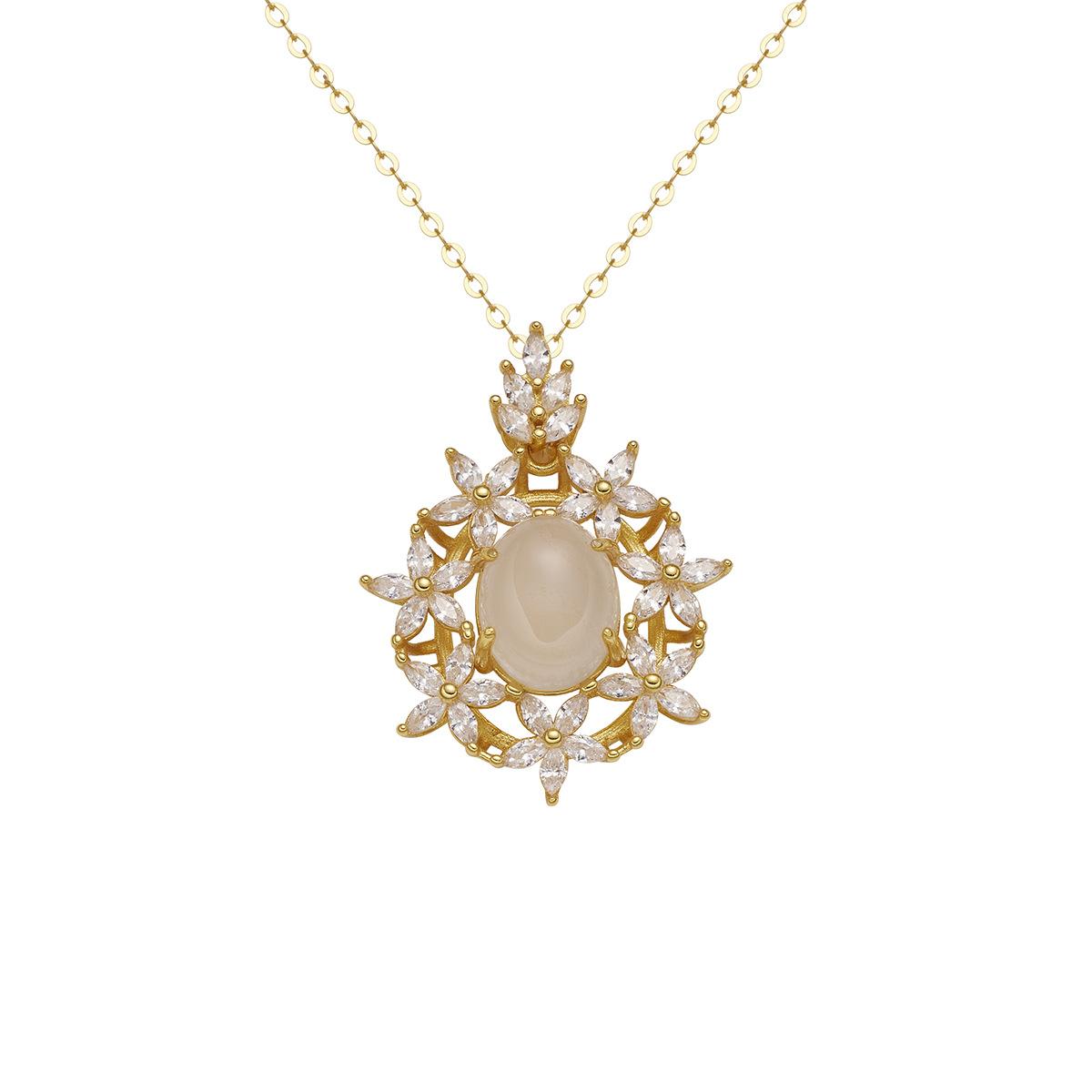 

Ожерелье с подвеской в виде цветка из натурального халцедона с инкрустацией из серебра 925 пробы, женское, легкое, роскошное, высококачественное, универсальное ожерелье 925 silver