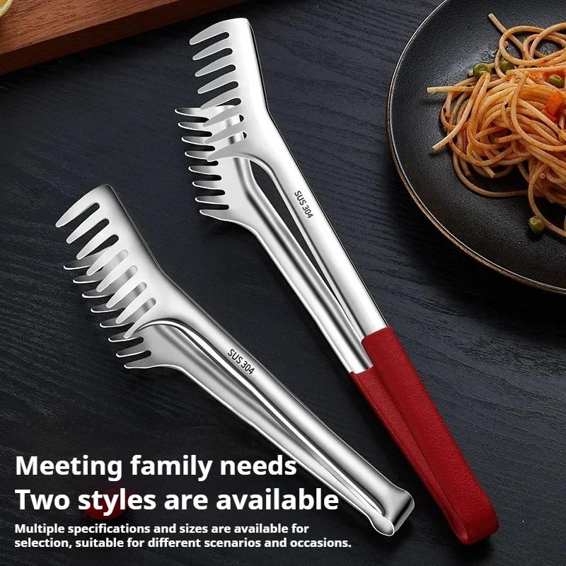304 Stainless Steel Multi - Function Food Tongs, Anti - Slip Silicone Grip, Comb - Shaped Head, For Grilling/Noodles/Baking