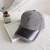 Coffee Streetwear Adjustable Pu Leather Brim Korean Style Hat Houndstooth Baseball Cap Face Cap