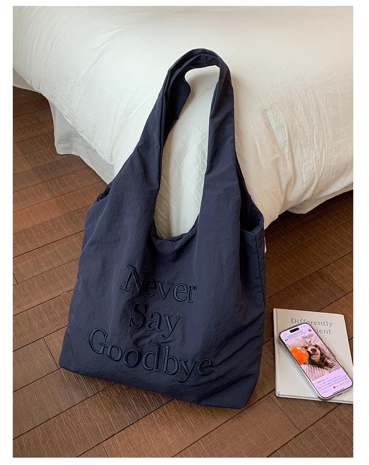 

Large Capacity Ladies Lightweight Nyl Tote Bag Casual Female Vest Handbags Simple Letter Embroidery Shoulder Bags for Women темно-синього кольору