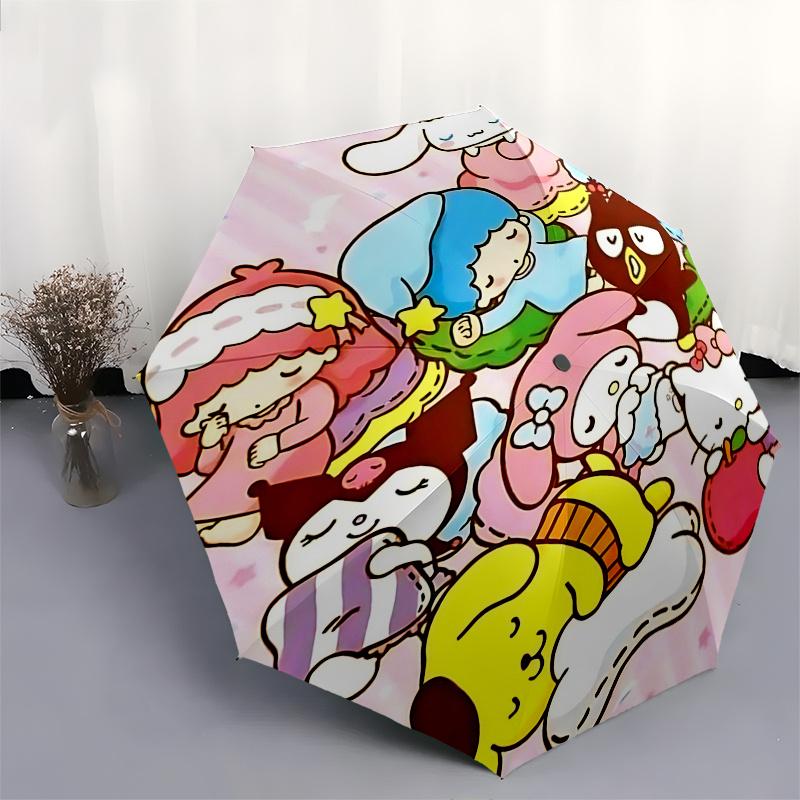 1pc Hello Kitty & Little Twin Stars Automatic Opening/Closing Umbrella - Portable Three-Fold Design with 8-Bone Iron Frame - Outdoor - Ideal Gift for