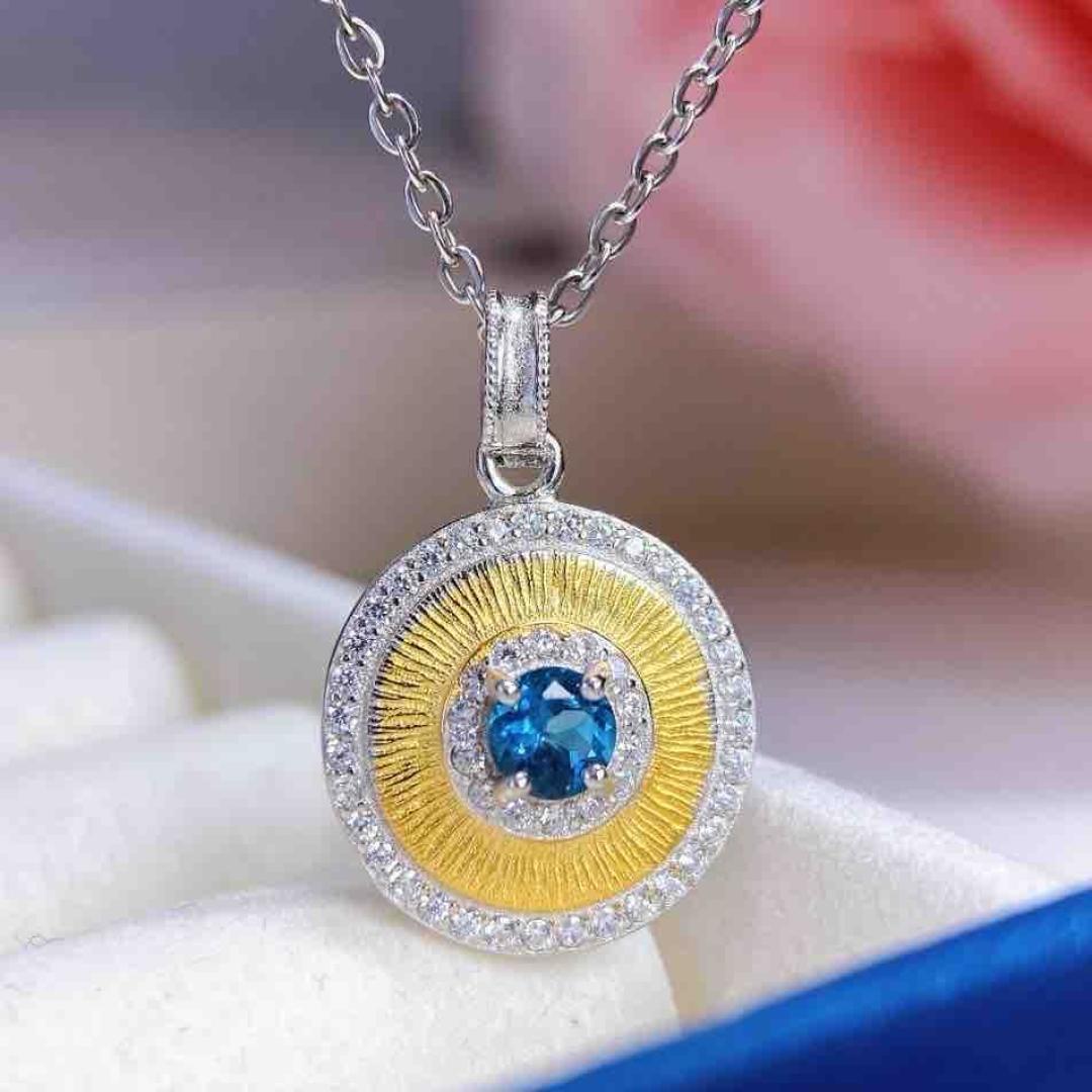 Women s Blue Topaz Pendant Necklace, S925 Sterling Silver, Natural Stone S925 Silver
