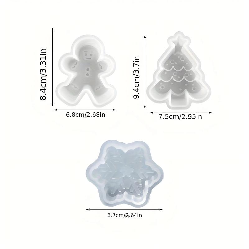 3pcs Silicone Candle Mold Set Christmas Tree Gingerbread Man Snowman DIY Drawing Animation Yeso Clay Resin Decoration Mold