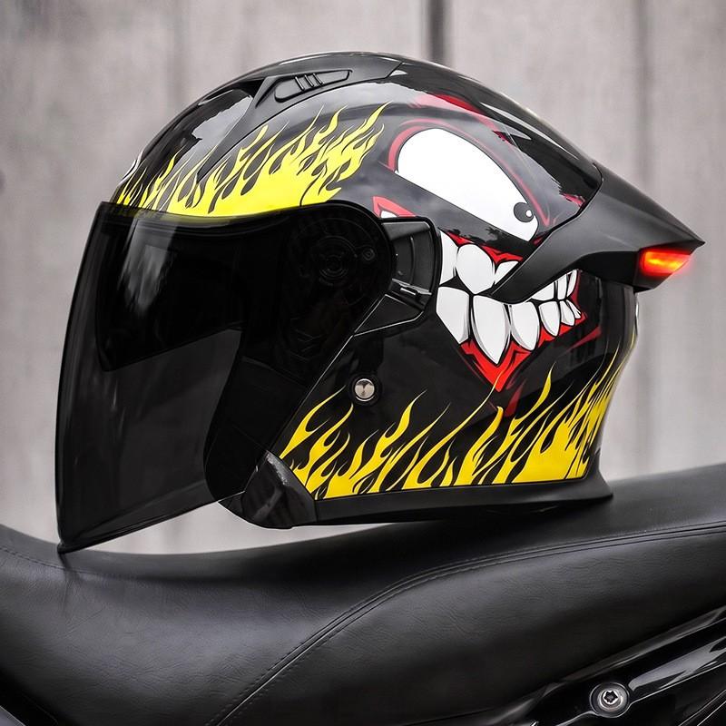 Smart LED Tail Light Motorcycle Helmet 3/4 Open Face ABS Full Protection Universal Fit Men Women