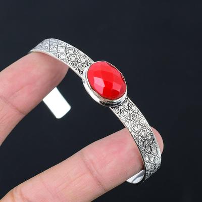 Sisters Day Deal Oval Natural Italian Red Coral Wedding Mother Bangle 925 Silver