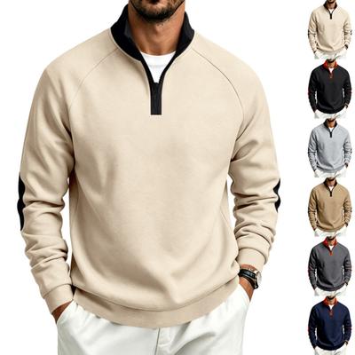 Herren Casual Halbzip-Sweatshirt mit Farbblock-Applikationen und Stehkragen für Herbst Winter