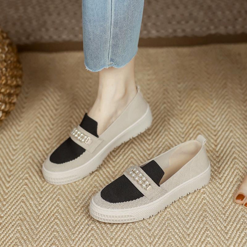 Женские повседневные туфли для ходьбы на платформе удобные балетки с круглым носком дышащие нескользящие трикотажные рабочие мокасины легкие модельные туфли для женщин 35 2980₽