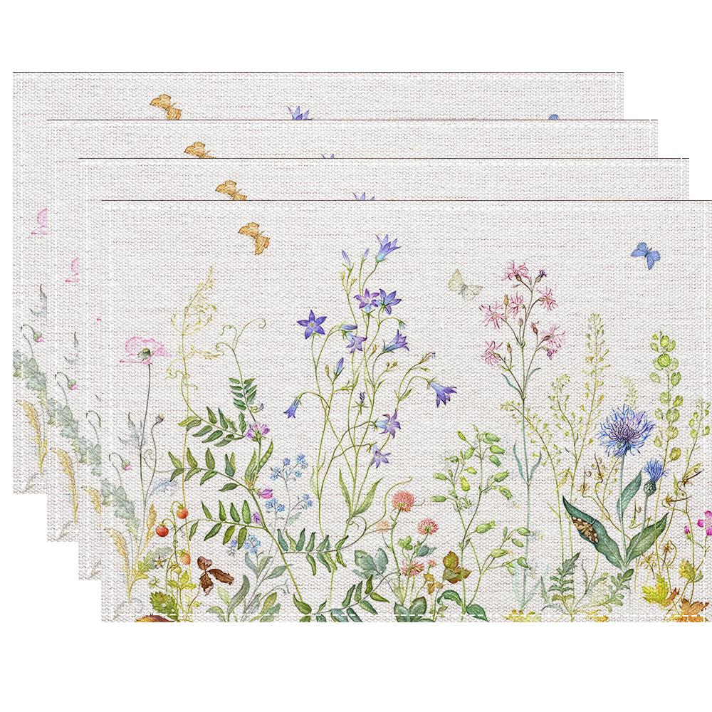 4/6/8PCS floral leave Placemats for Dining Table Decoration Spring Seasonal Holiday Decoration Vintage Linens Table Mats