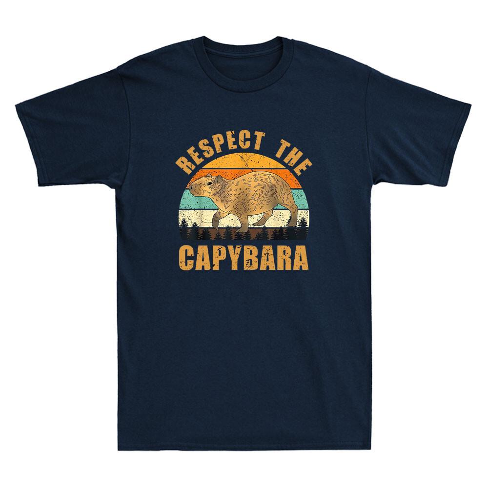 Respect The Capybara Funny Capybara Quote Retro Sunset Vintage Unisexs Tshirt Tee