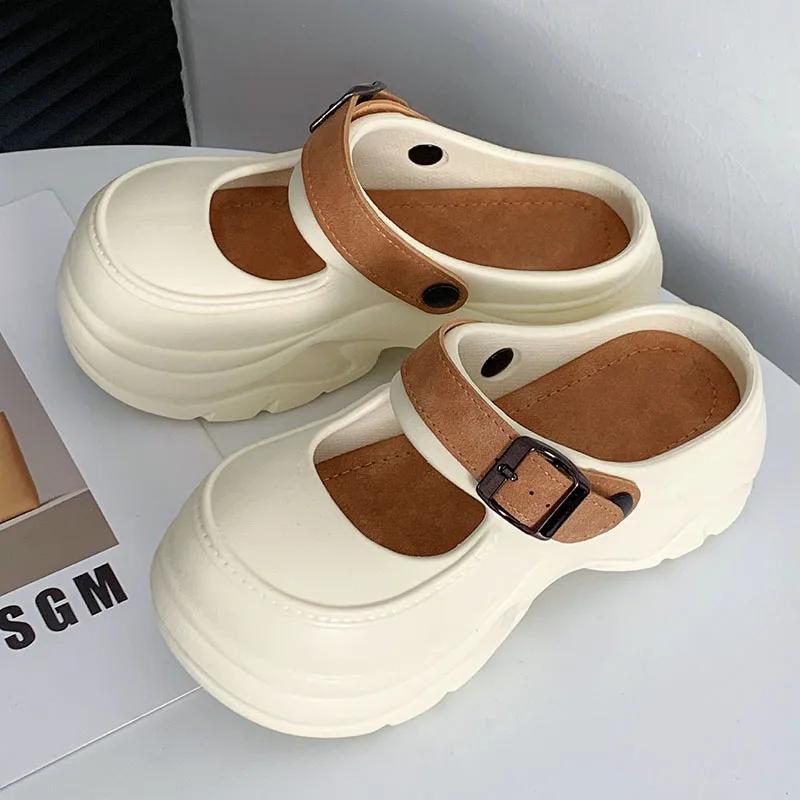 

Fashion Solid Color Thick Platform Sandals Women Closed Toe Chunky Bottom Sandalias Mujer 2025 Beach Non-Slip Eva Soft Wedge Sandals 36-37