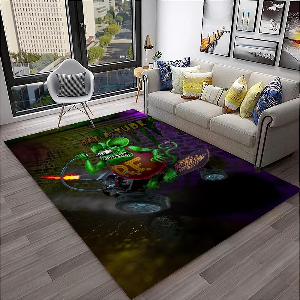 3D Funny Rat Fink Cartoon Movie Carpet Rug for Home Living Room Bedroom Sofa Doormat Decor,kids Play Area Rug Non-slip Floor Mat