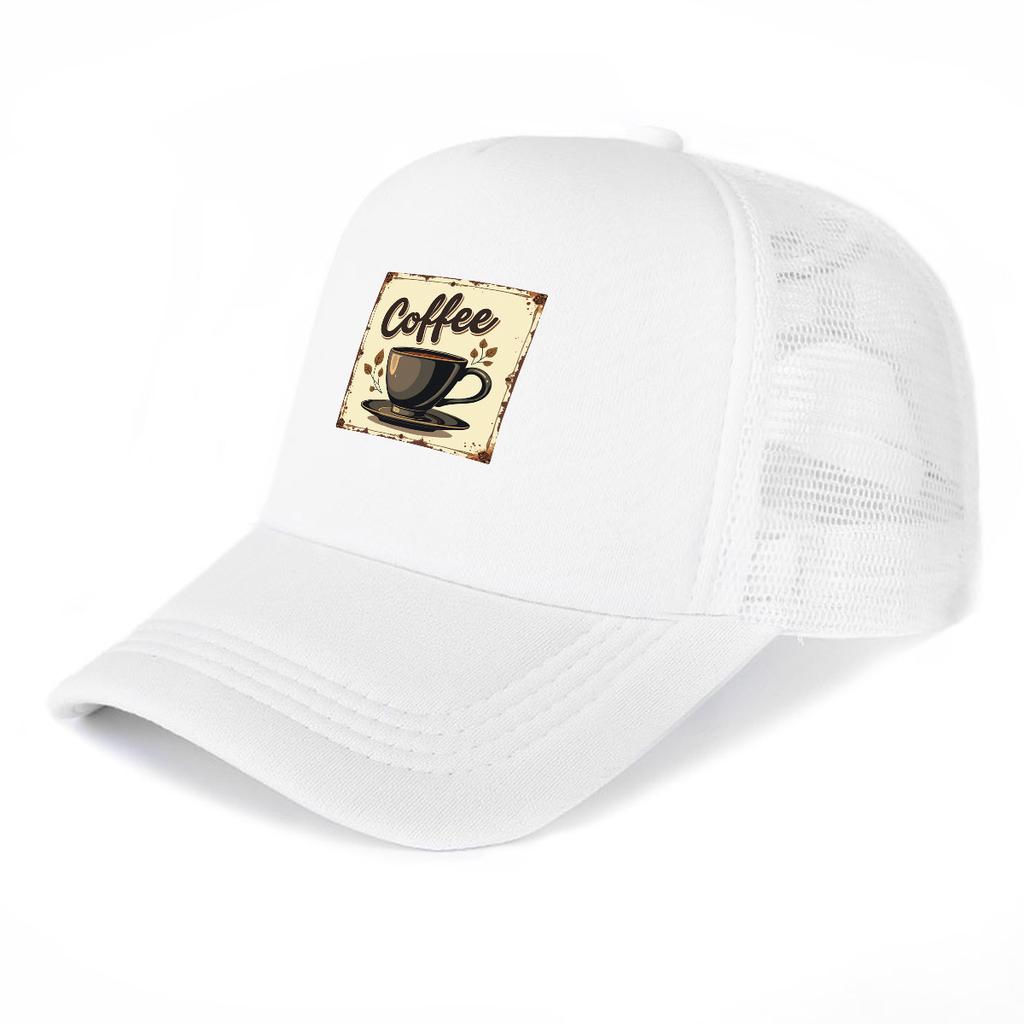 Coffee Cup Printed Sun Hat Adjustable Mesh Cap Casual Leisure Dad Hat Unisex for Camping Fishing Outdoor Accessory One Size Fits