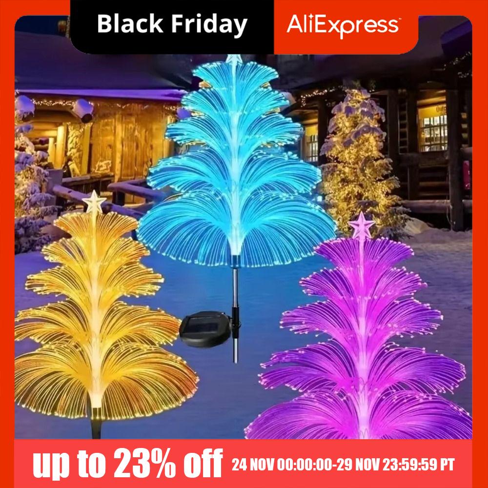 Christmas Tree Solar Fiber Jellyfish Lamp Waterproof Floodlight Jellyfish Lights 7 Colors Led Christmas Tree Light Outdoor