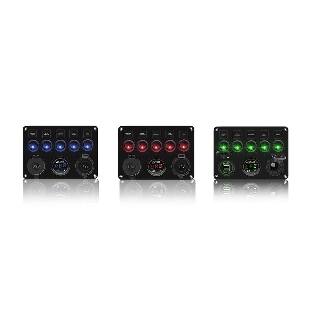 5 Gang 8 Gang Button Rocker Toggle Switch Panel Usb Control For Car Truck Marine Boat RV ATV UTV Camper Caravan Circuit Breaker