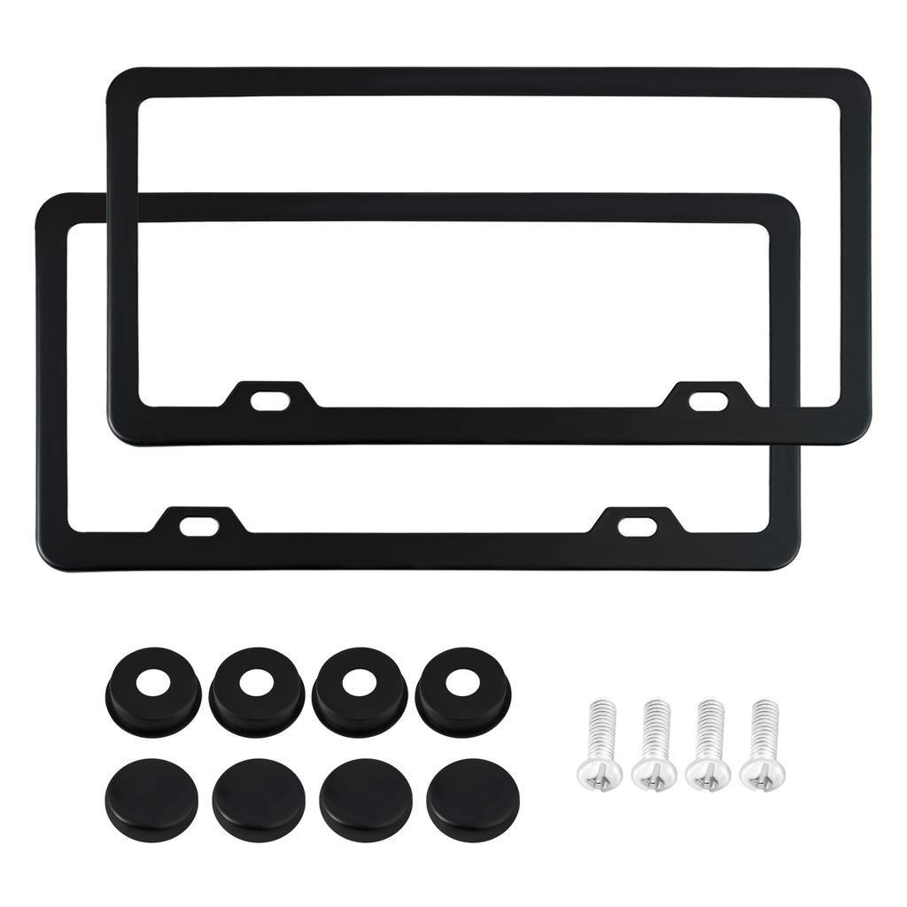 2PCS Universal American License Plate Frame With Screws Washer Caps Number Plate Car Stainless Plate Frame for Truck Vehicle License Plate Covers