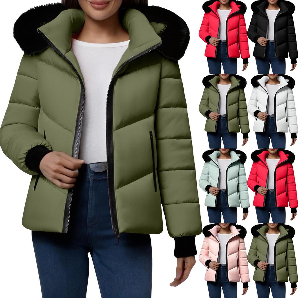 Dame Vinter Varm Bomullsjakke Enkeltspent Glidelåsjakke