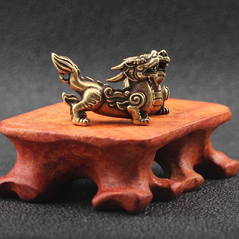 Antique Copper Chinese Mythical Beast Pixiu Miniature Figurines 1 Pair Ornaments Brass Lucky Animal Qi Lin Desktop Decorations
