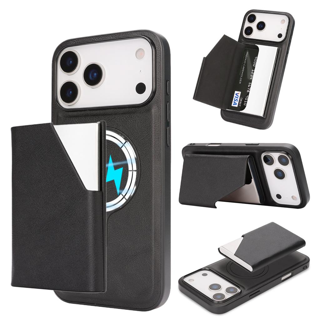 Mirror Wallet Card Slots Magnetic Leather Phone Case for IPhone 17 Pro Max 17 Air 16 15 14 Plus 13 12 Wireless Charging Cover