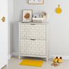 80 Cm Vintage Shoe Cabinet In White, Freestanding Mid-Century, with 2 Flip-Down Drawers, Suitable for Hallway and Entryway, Staircase Corner