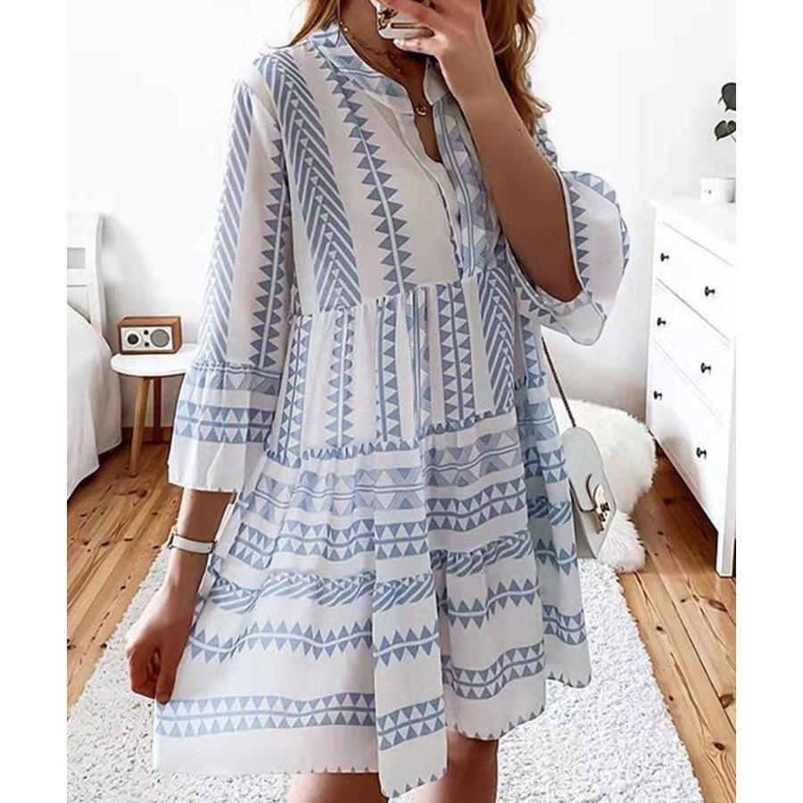 IHUASU Spring Summer Women's Dress Geometric Print Candy V-neck Top