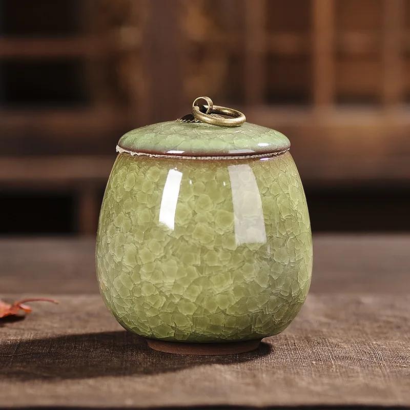 Cracked Ceramic Tea Caddies Coffee Canister Household Portable Travel Mini Porcelain Sealed Moisture-proof Storage Jar Home Deco