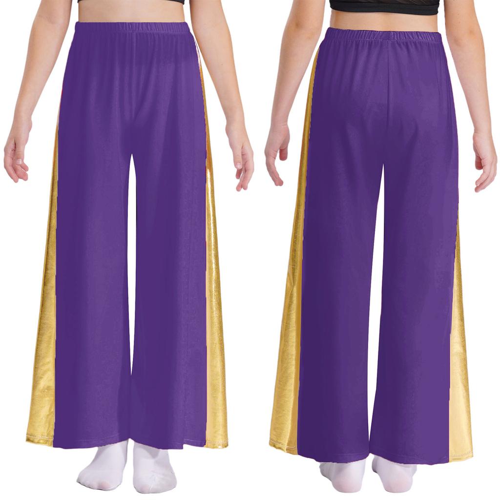 Metallic Patchwork Wide-Leg Pants for Girls: High Waist Elastic Waistband Loose Trousers for Liturgical Dance Ceremony