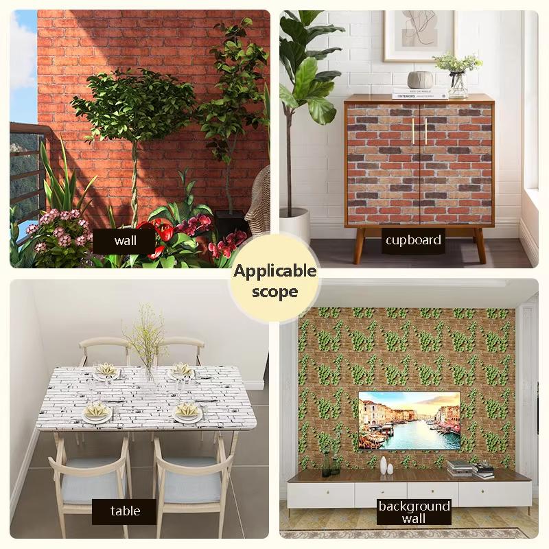 45cm waterproof wall sticker PVC modern home decoration retro red brown brick pattern self-adhesive wallpaper DIY background