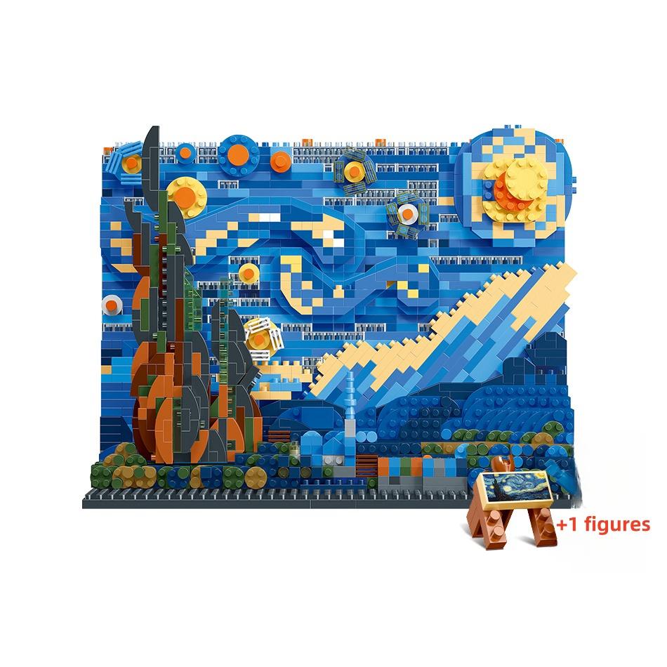 DIY Creative Art Van Gogh Paintings The Starry Night The Great Wave of Kanagawa Micro Building Blocks Brick Toys Gifts For Kids S