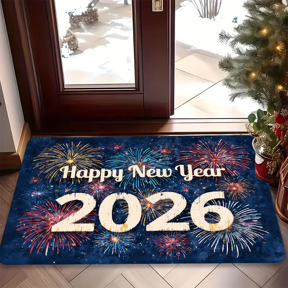 New Year Carpet Mat Rug Home Decoration Festive Fireworks Gift Pattern Entrance Door Mat Non-Slip Home Rug Welcome Mat